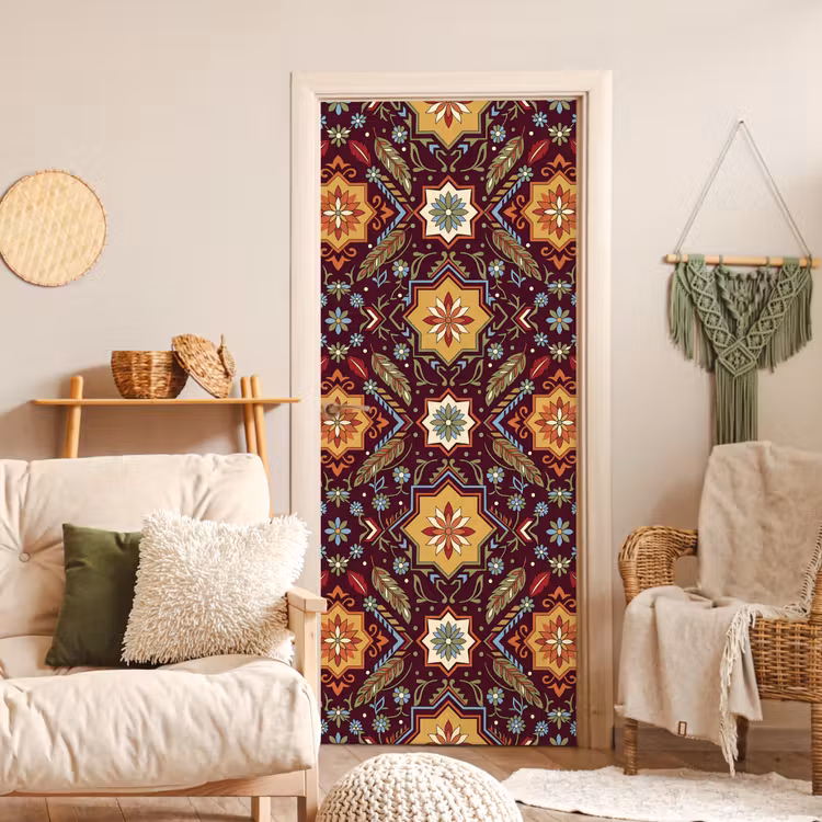 Deursticker - Patroon - Floraal - Geometrisch - Kleurrijk - Decoratie — 4