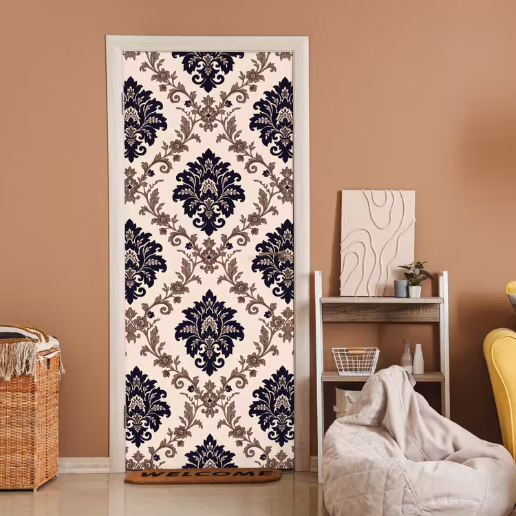 Deursticker - Patroon - Floraal - Klassiek - Beige-blauw — 2
