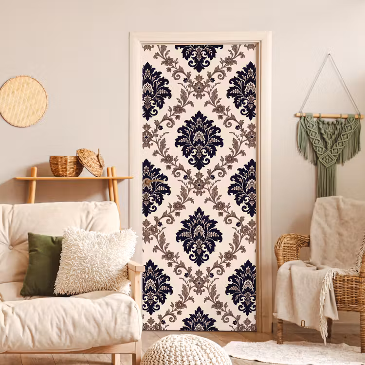 Deursticker - Patroon - Floraal - Klassiek - Beige-blauw — 4
