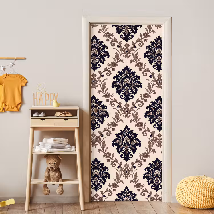 Deursticker - Patroon - Floraal - Klassiek - Beige-blauw — 6
