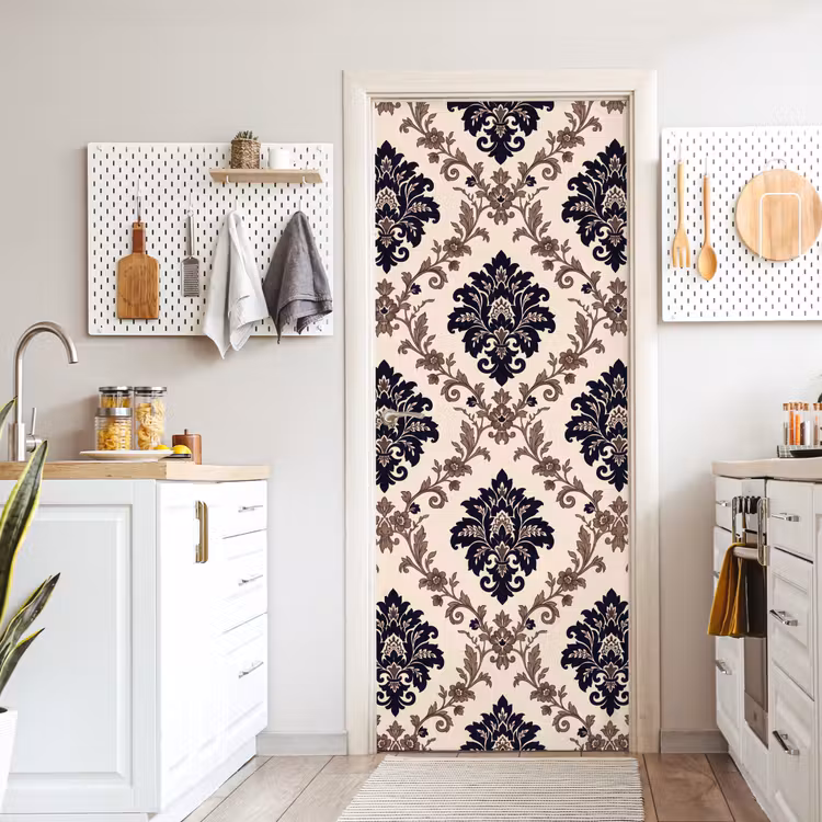 Deursticker - Patroon - Floraal - Klassiek - Beige-blauw — 7