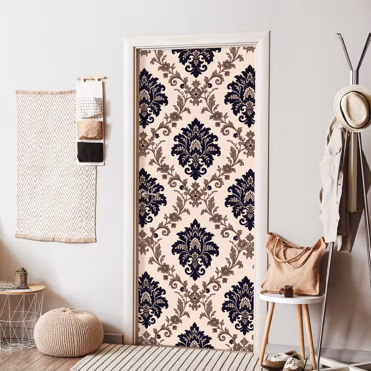 Deursticker - Patroon - Floraal - Klassiek - Beige-blauw — 8