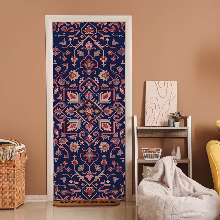 Deursticker - Patroon - Oosters - Floraal - Blauw - Klassiek — 2