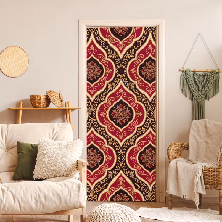 Deursticker - Patroon - Ornament - Barok - Rood - Goud — 4