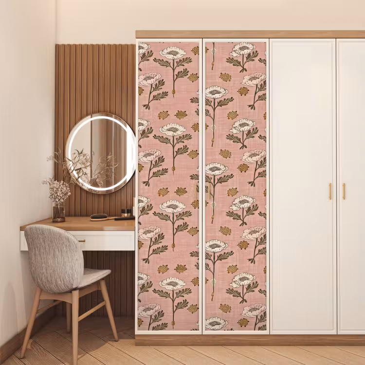 Deursticker - Roze - Bloemen - Vintage - Textuur — 5