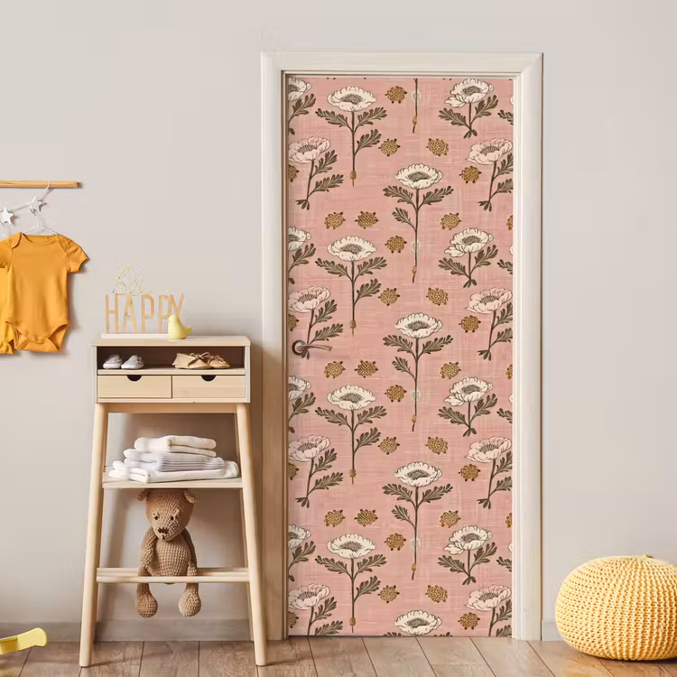 Deursticker - Roze - Bloemen - Vintage - Textuur — 6