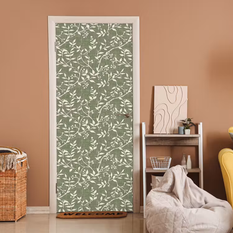 Deursticker - Saliegroen - Botanisch - Takken - Besjes - Linnen - Patroon — 2