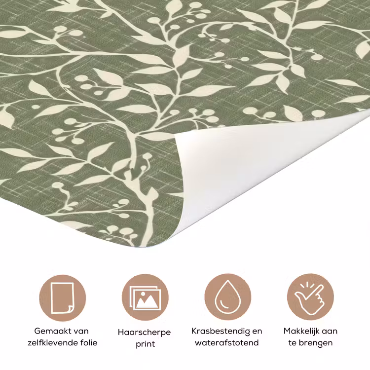 Deursticker - Saliegroen - Botanisch - Takken - Besjes - Linnen - Patroon — 3
