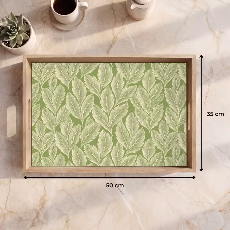 Dienblad - Groen - Botanisch - Bladeren - Vintage - Patroon — 9