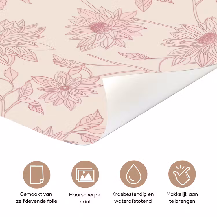 Deursticker - Oudroze - Dahlia's - Lijntekening - Patroon — 3