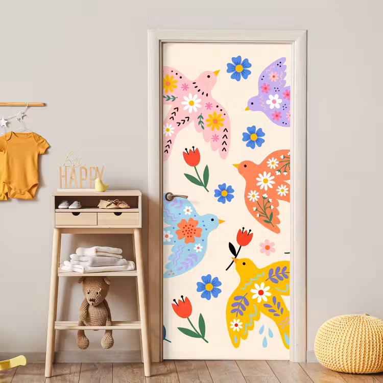 Deursticker - Vogel - Bloemen - Folk - Kleurrijk - Dieren — 6