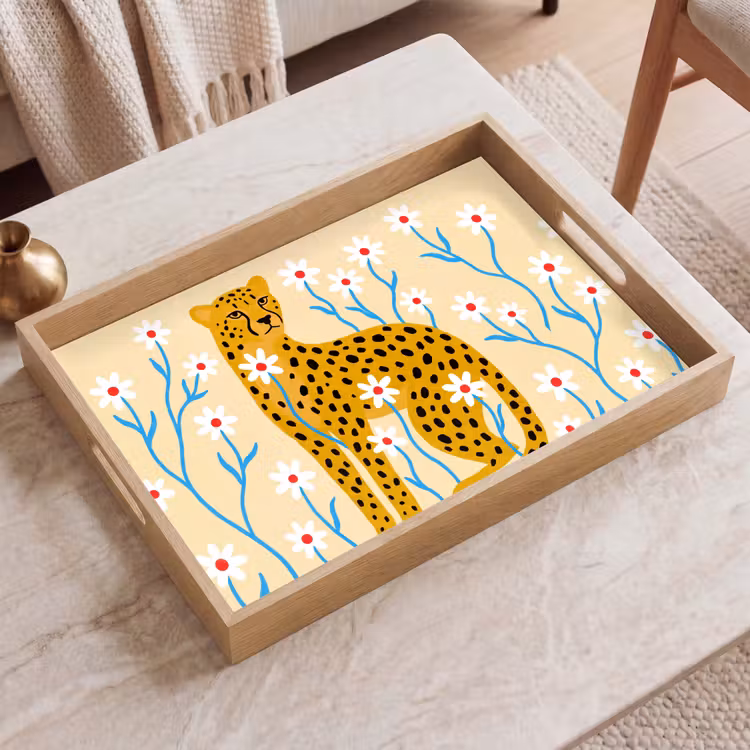 Dienblad - Dieren - Jachtluipaard - Bloemen - Modern - Geel — 2