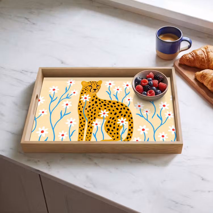 Dienblad - Dieren - Jachtluipaard - Bloemen - Modern - Geel — 4