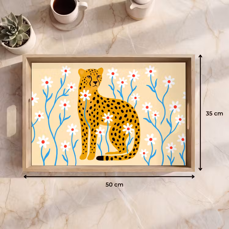 Dienblad - Dieren - Jachtluipaard - Bloemen - Modern - Geel — 9