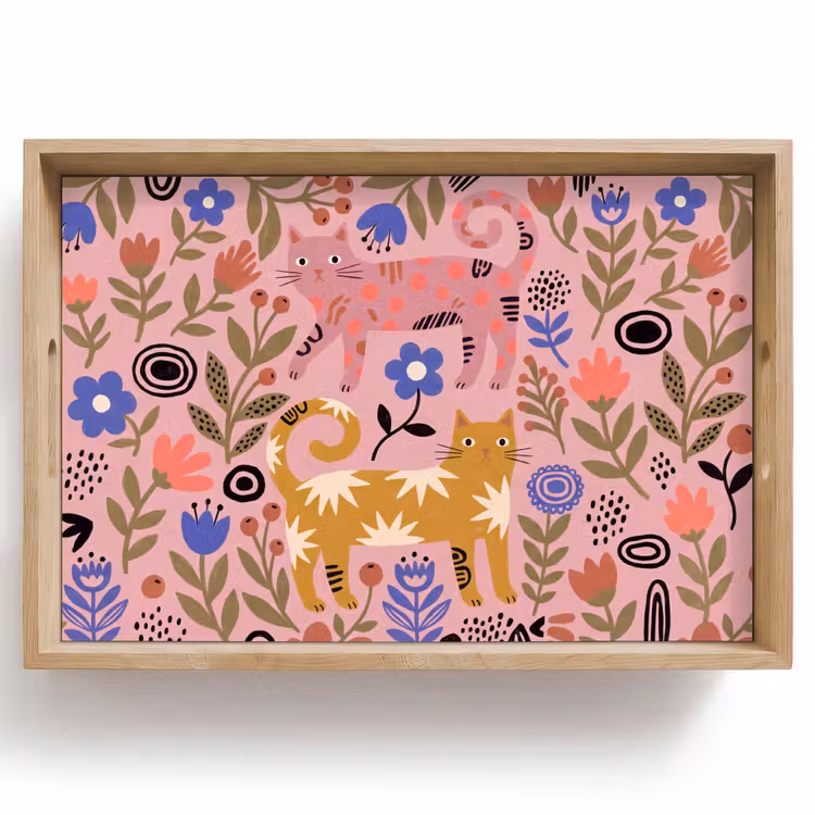 Dienblad - Kat - Bloemen - Dieren - Modern - Roze — 1