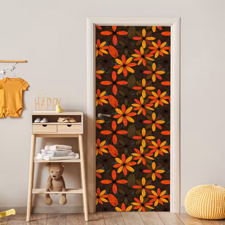 Deursticker - Oranje - Retro - Bloemen - Herfst — 6