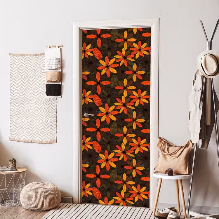 Deursticker - Oranje - Retro - Bloemen - Herfst — 8