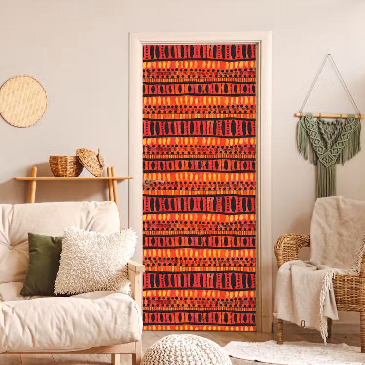 Deursticker - Rood - Oranje - Etnisch - Expressief - Patroon — 4