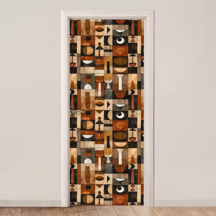 Deursticker - Terracotta - Geometrisch - Mid-Century - Patroon — 1