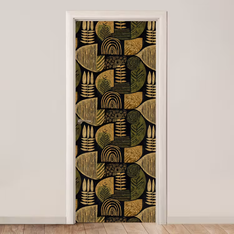 Deursticker - Zwart - Okergeel - Botanisch - Textuur — 1