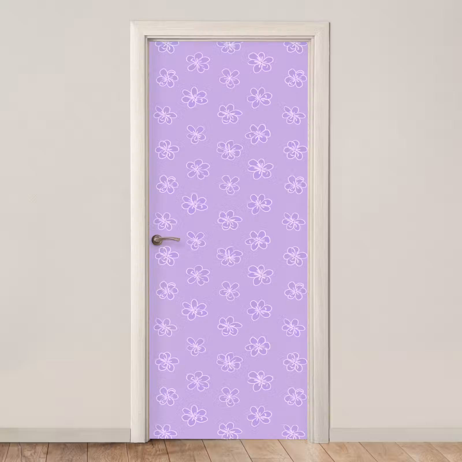 Deursticker - Lila - Botanisch - Bloemen - Handgetekend - Patroon — 1