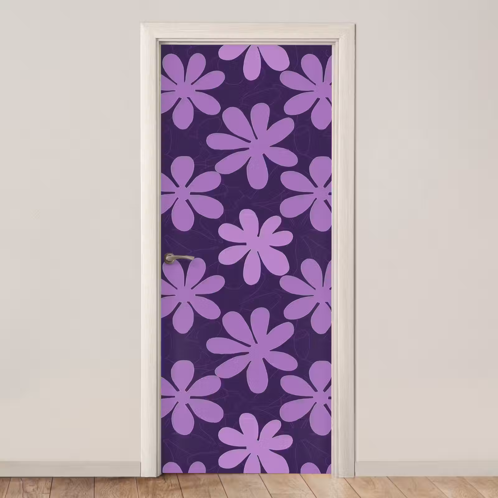 Deursticker - Paars - Botanisch - Bloemen - Retro - Patroon — 1