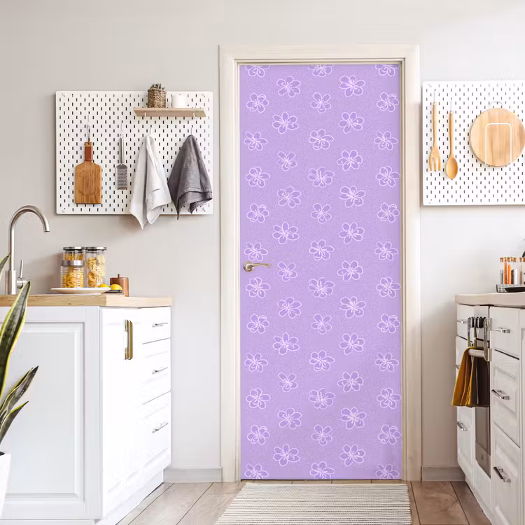 Deursticker - Lila - Botanisch - Bloemen - Handgetekend - Patroon — 7