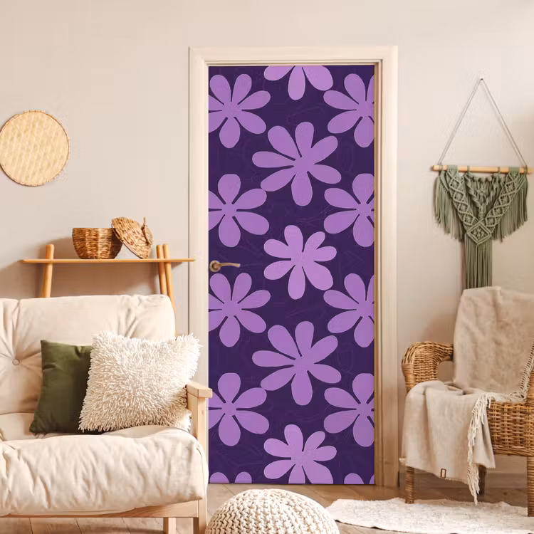 Deursticker - Paars - Botanisch - Bloemen - Retro - Patroon — 4
