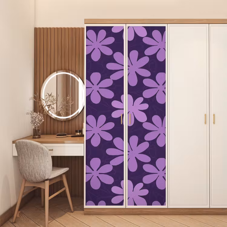 Deursticker - Paars - Botanisch - Bloemen - Retro - Patroon — 5