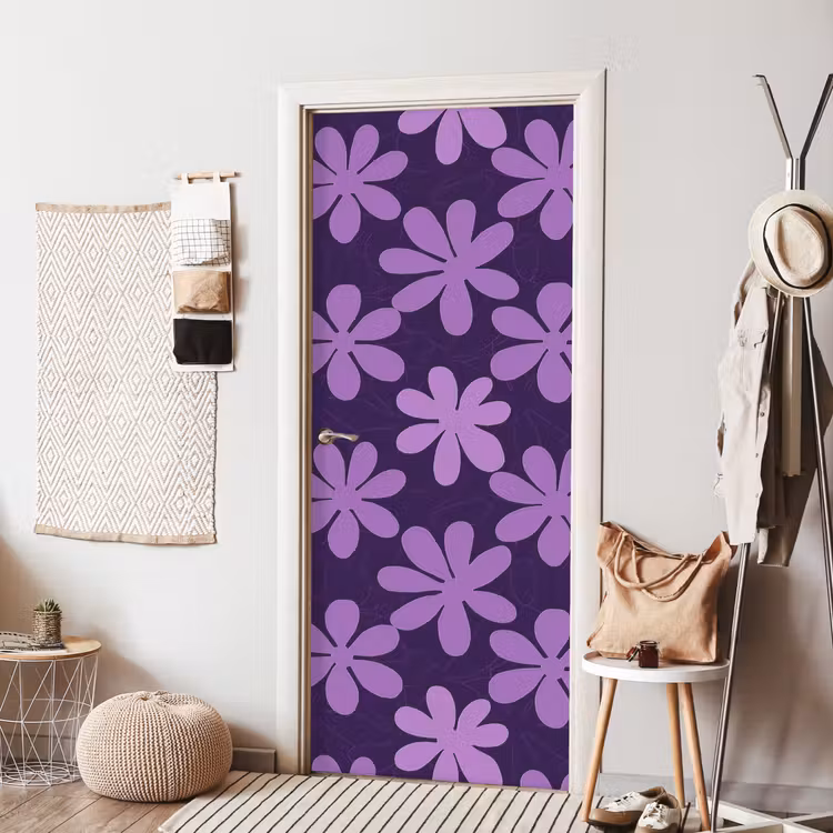 Deursticker - Paars - Botanisch - Bloemen - Retro - Patroon — 8