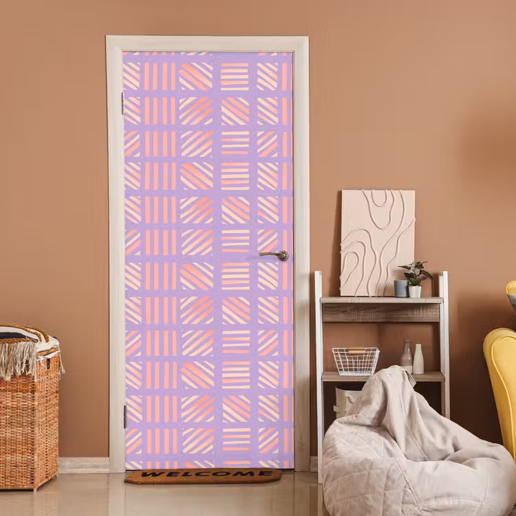 Deursticker - Paars - Roze - Geometrisch - Strepen - Blokken - Patroon — 2
