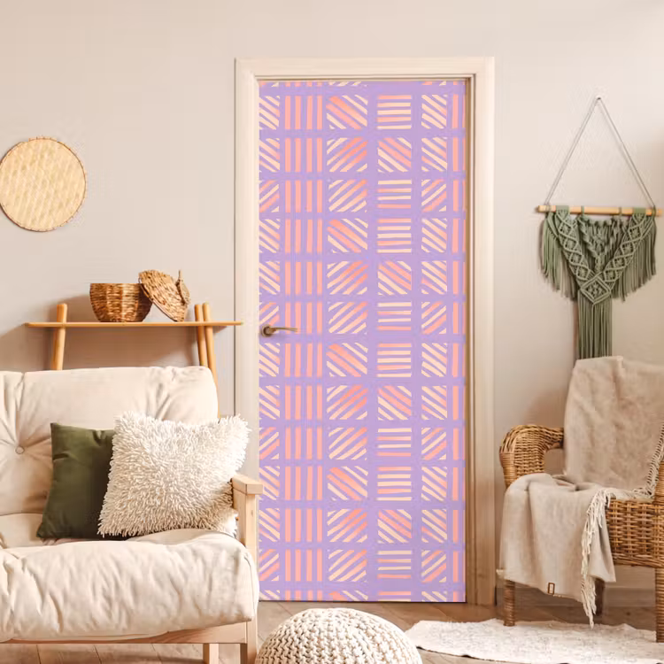 Deursticker - Paars - Roze - Geometrisch - Strepen - Blokken - Patroon — 4