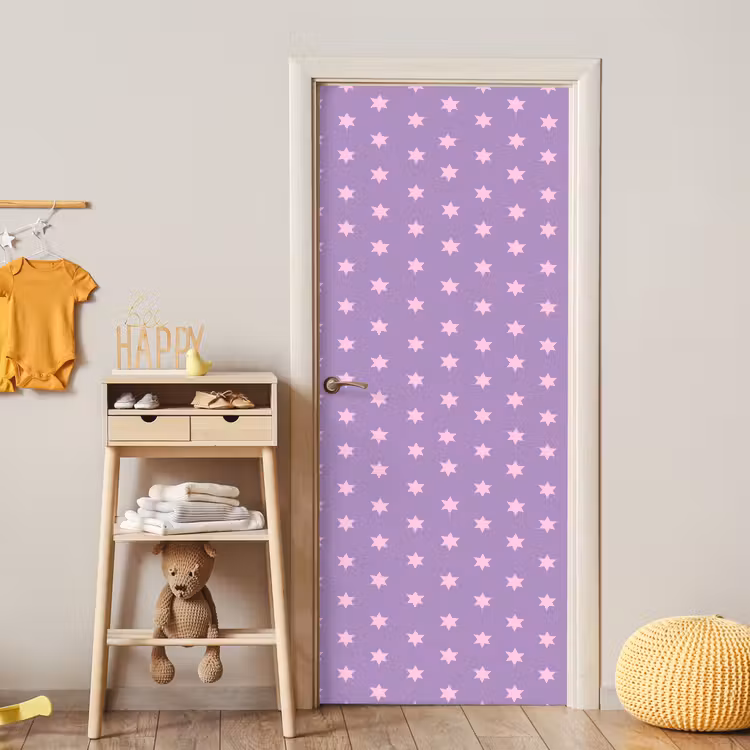 Deursticker - Paars - Roze - Sterren - Geometrisch - Patroon — 6