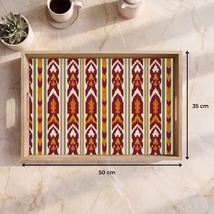 Dienblad - Ikat - Bordeauxrood - Etnisch - Patroon — 9