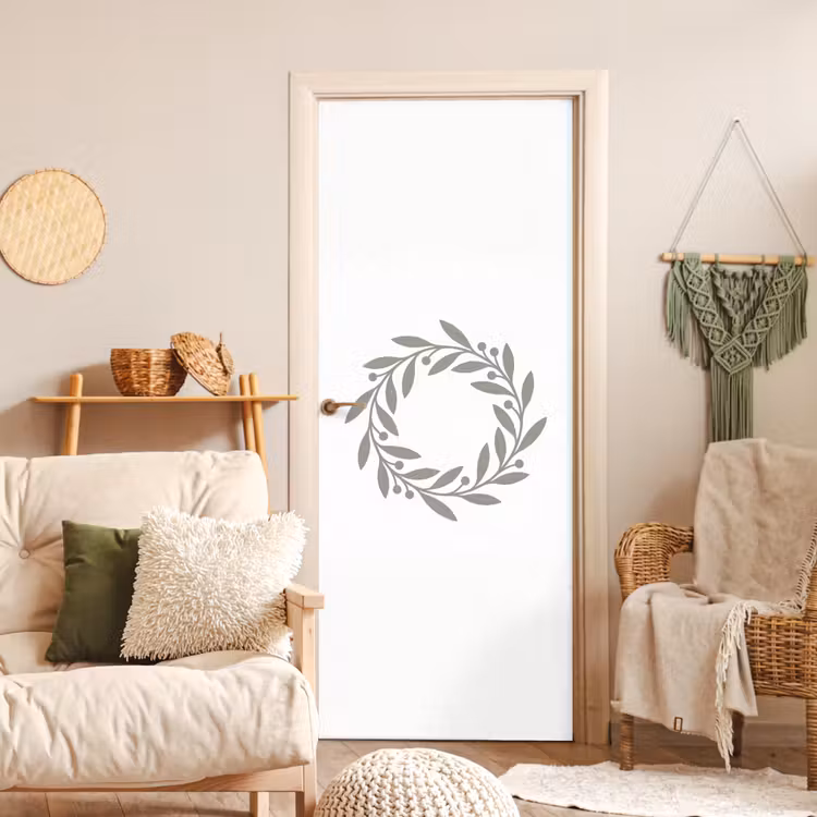 Deursticker - Krans - Bladeren - Natuur - Minimalistisch - Grijs — 4