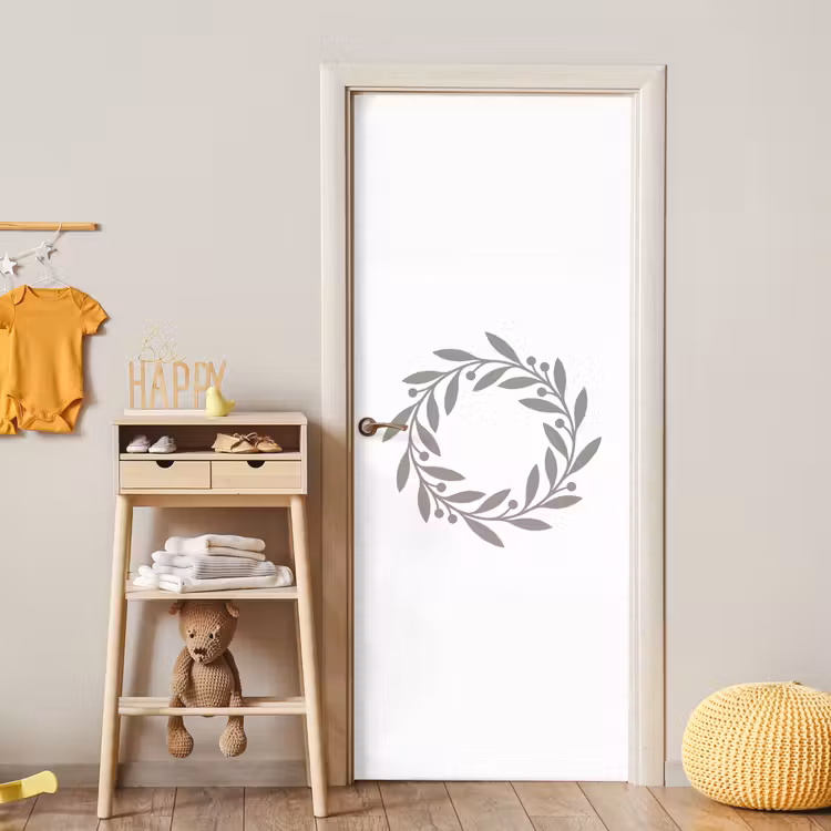 Deursticker - Krans - Bladeren - Natuur - Minimalistisch - Grijs — 6