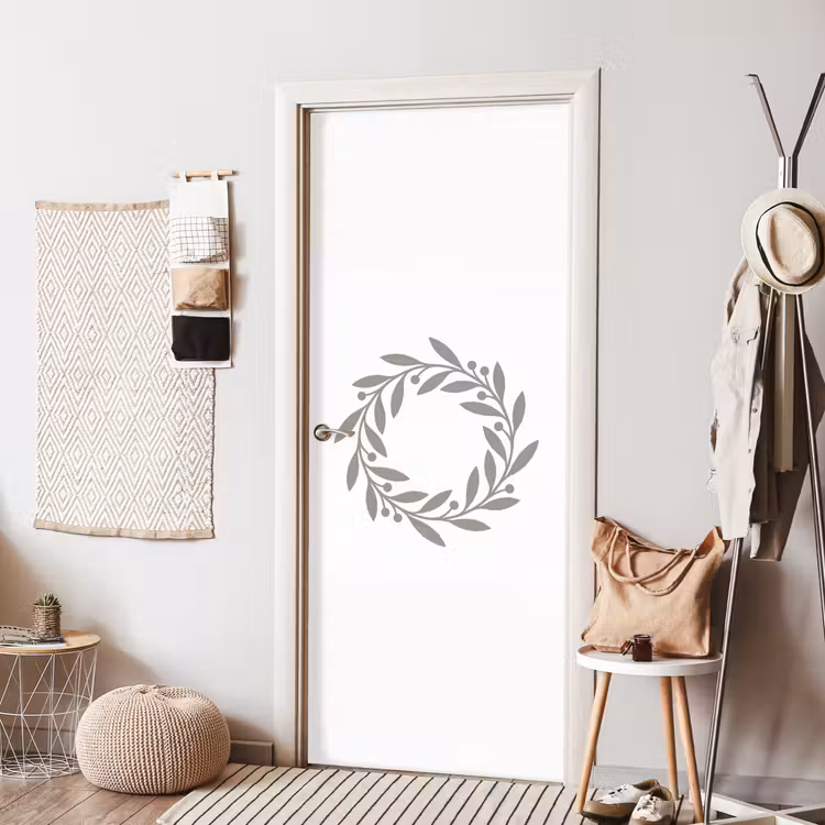 Deursticker - Krans - Bladeren - Natuur - Minimalistisch - Grijs — 8