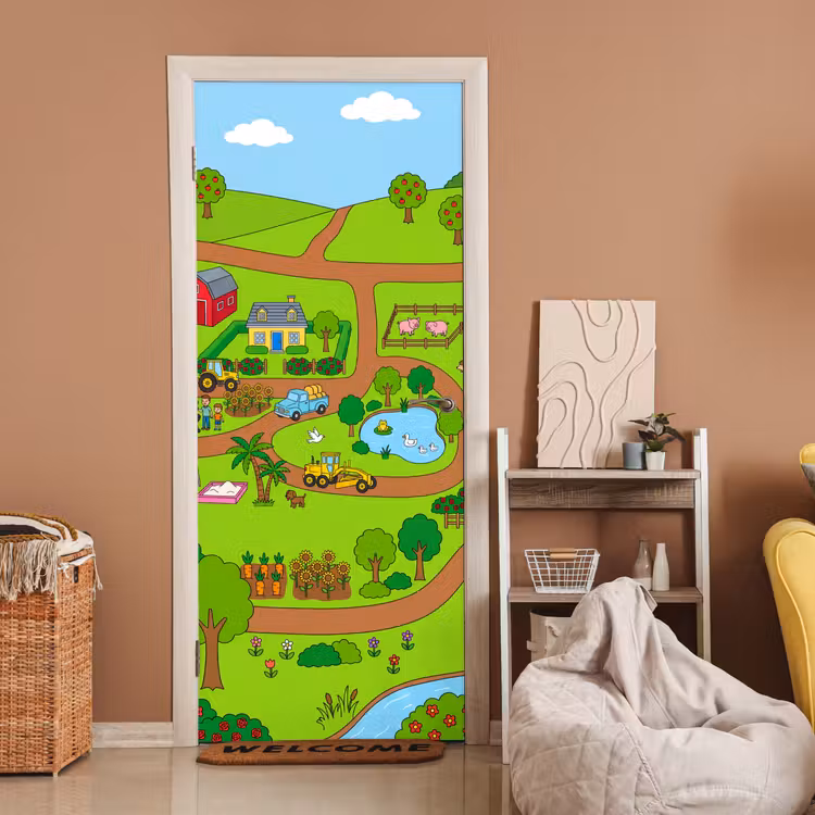 Deursticker - Platteland - Dieren - Cartoon — 2
