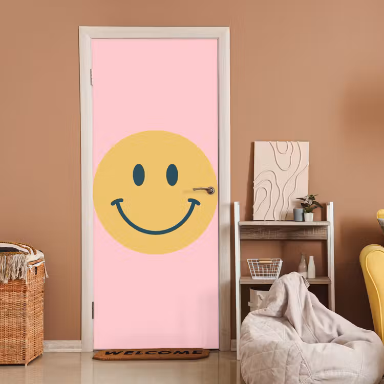 Deursticker - Smiley - Geel - Roze - Symbool - Minimalistisch — 2