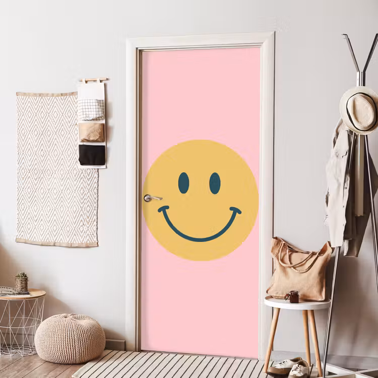 Deursticker - Smiley - Geel - Roze - Symbool - Minimalistisch — 8