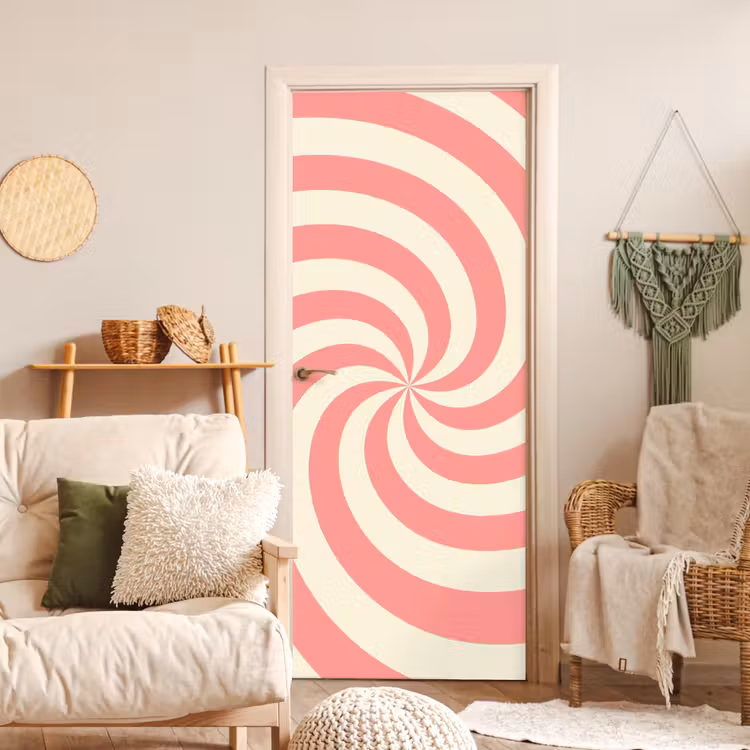 Deursticker - Spiraal - Patroon - Abstract - Roze - Beige — 4