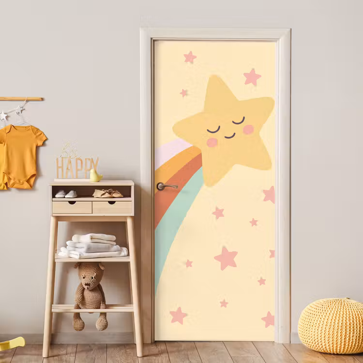 Deursticker - Ster - Regenboog - Nacht - Illustratie - Pastel — 6