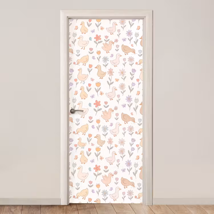 Deursticker - Vogel - Bloemen - Patroon - Pastel - Dieren — 1