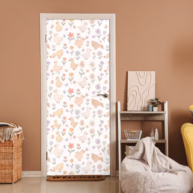 Deursticker - Vogel - Bloemen - Patroon - Pastel - Dieren — 2