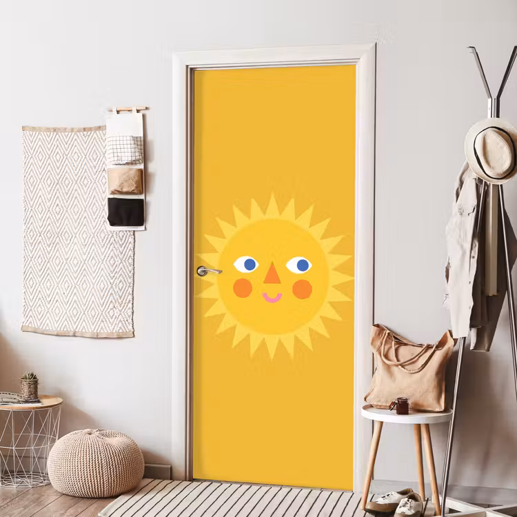 Deursticker - Zon - Gezicht - Zomer - Illustratie - Geel — 8