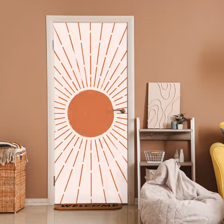 Deursticker - Zon - Stralen - Abstract - Terracotta - Modern — 2