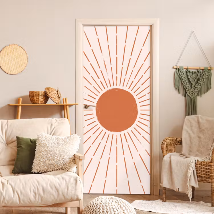 Deursticker - Zon - Stralen - Abstract - Terracotta - Modern — 4