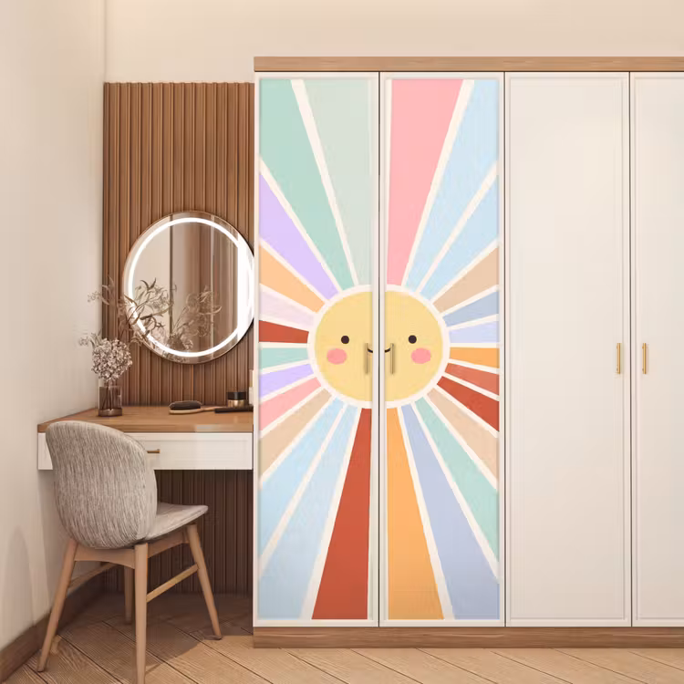 Deursticker - Zon - Stralen - Vrolijk - Kleurrijk - Abstract — 5