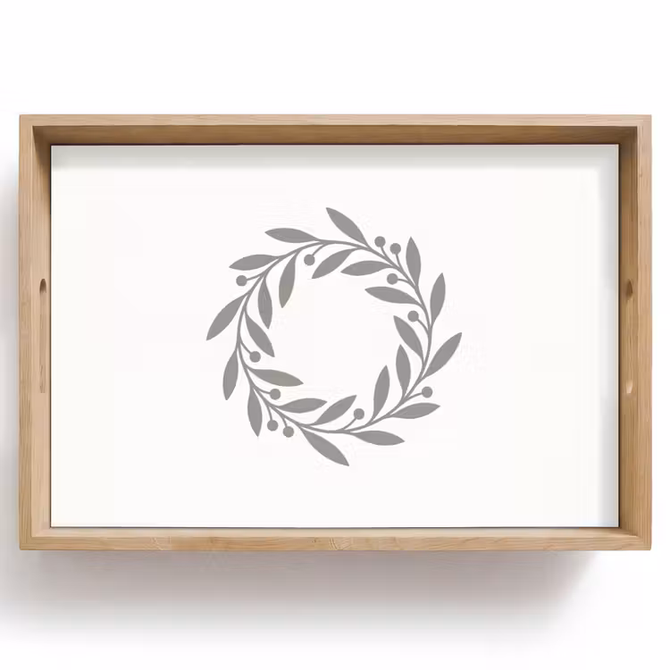 Dienblad - Krans - Bladeren - Natuur - Minimalistisch - Grijs — 1