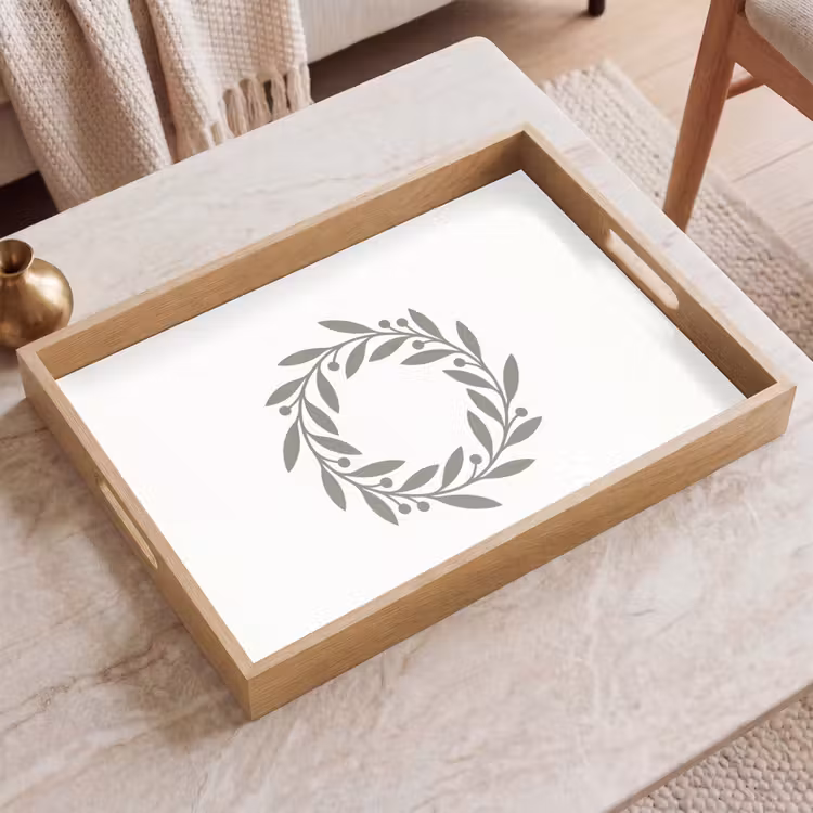 Dienblad - Krans - Bladeren - Natuur - Minimalistisch - Grijs — 2